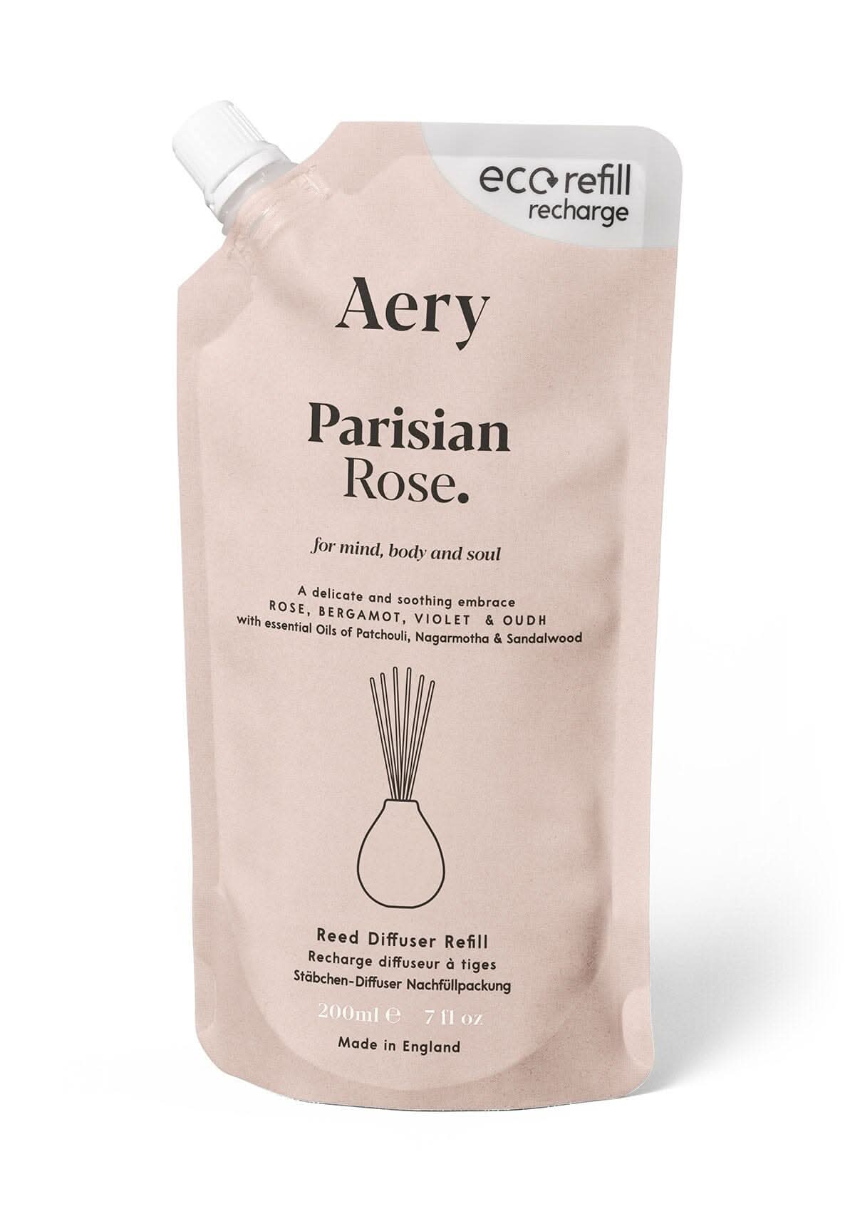 Pink Parisian Rose reed diffuser refill pouch by aery displayed on white background