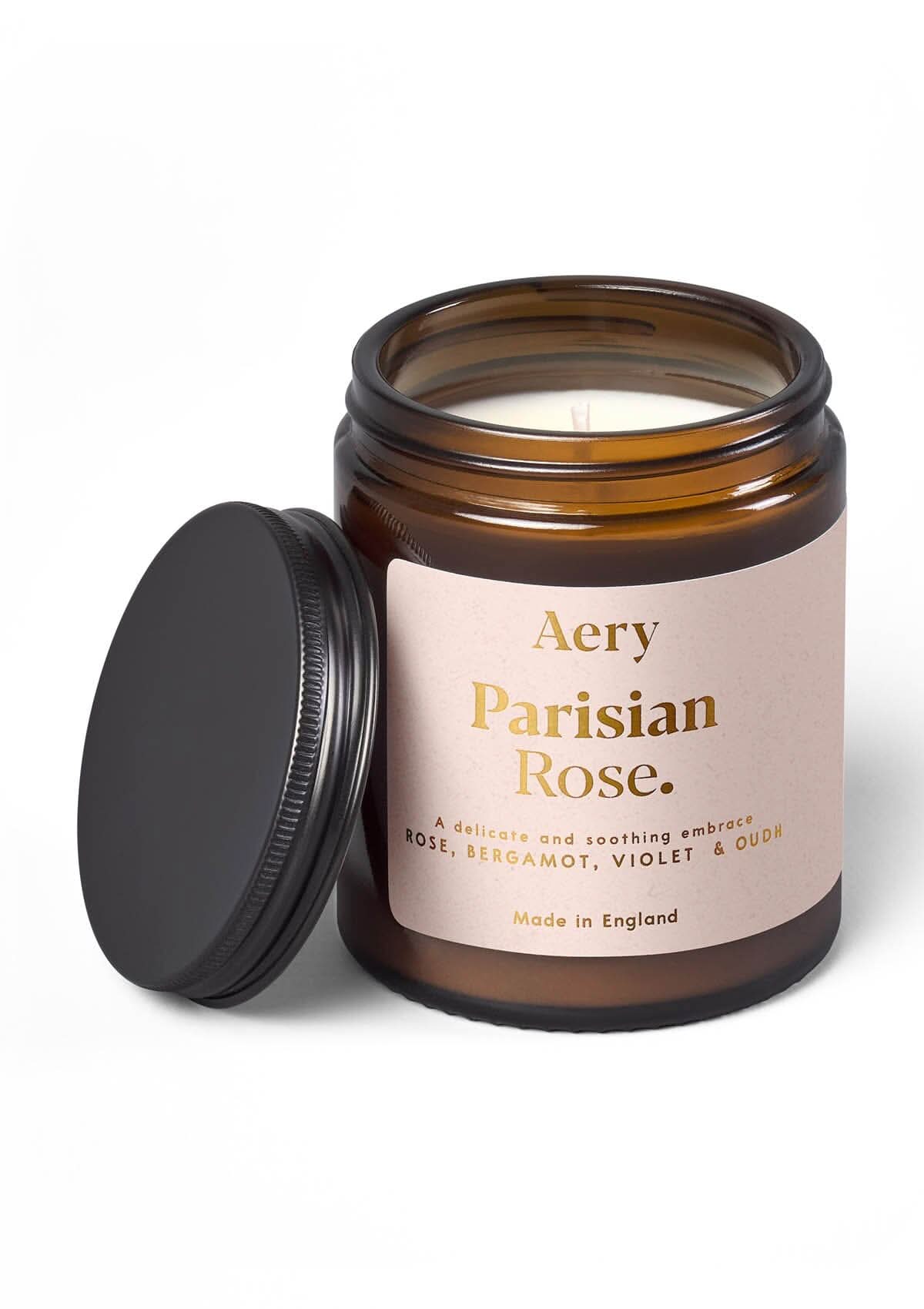 Pink Parisian Rose jar candle by Aery displayed on white background