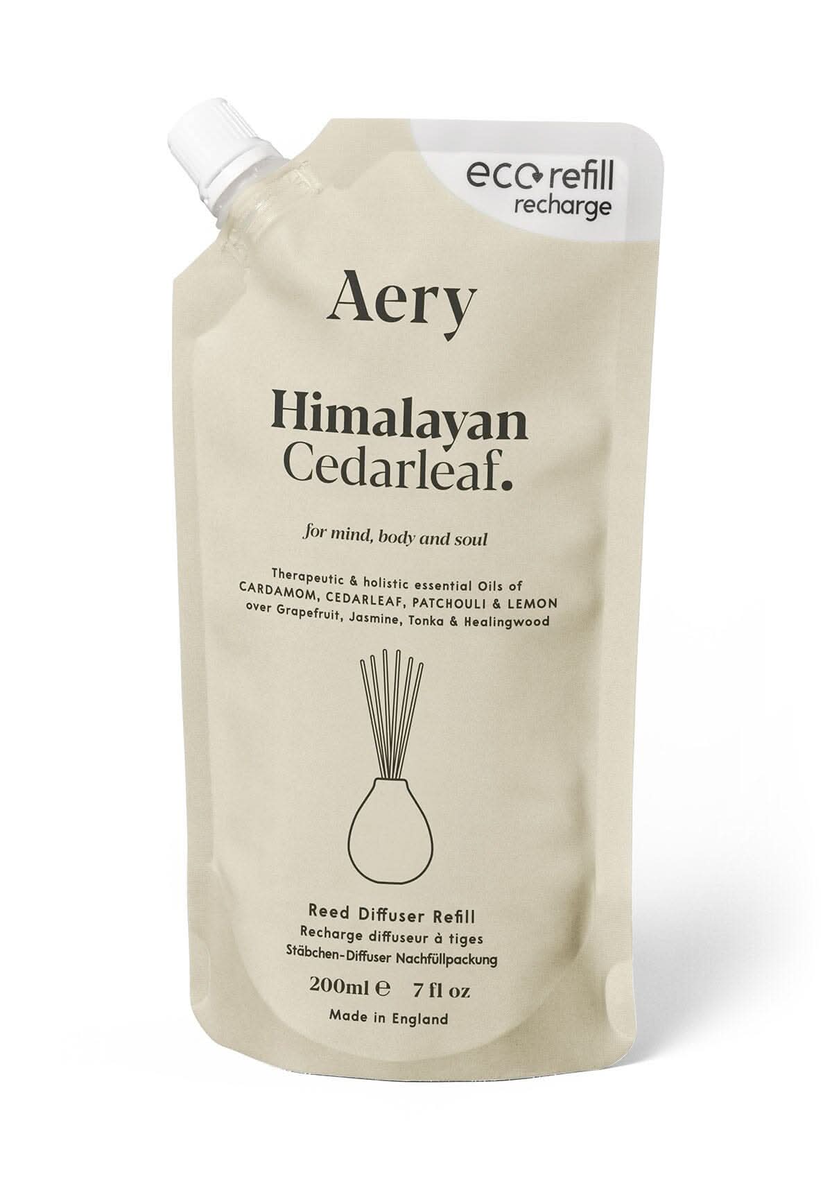 Cream Himalayan Cedarleaf diffuser refill pouch by aery displayed on white background